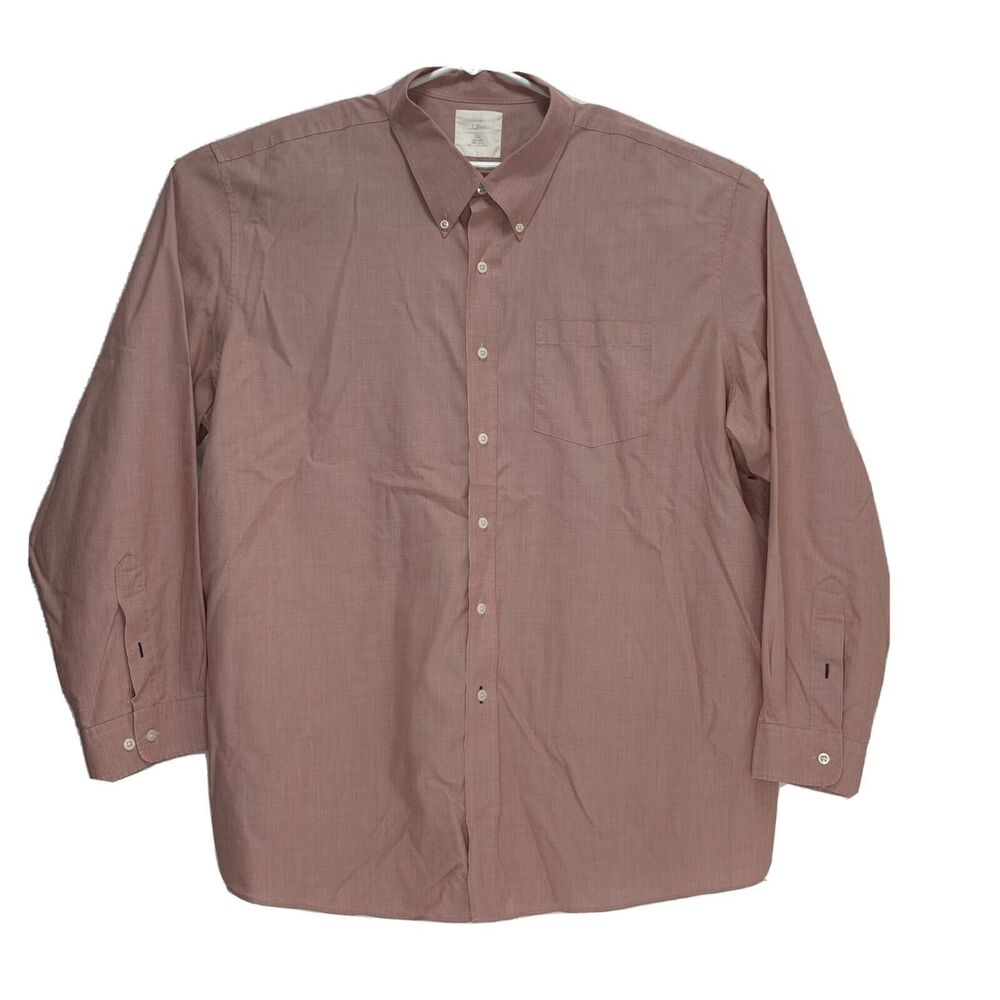 LL Bean Mens Button Down Shirt Long Sleeve Salmon 100% Cotton Reg XXL